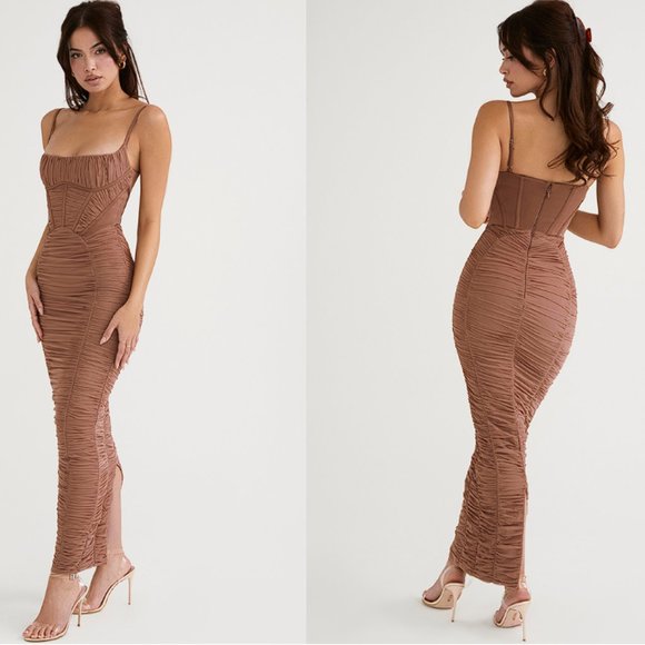 HOUSE OF CB 'Lilian' Mocha Corset Maxi Dress NWOT - Picture 5 of 14